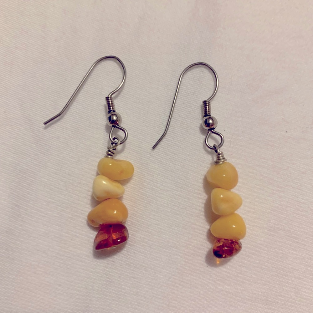 Dangling Yellow and Amber Rock Earrings